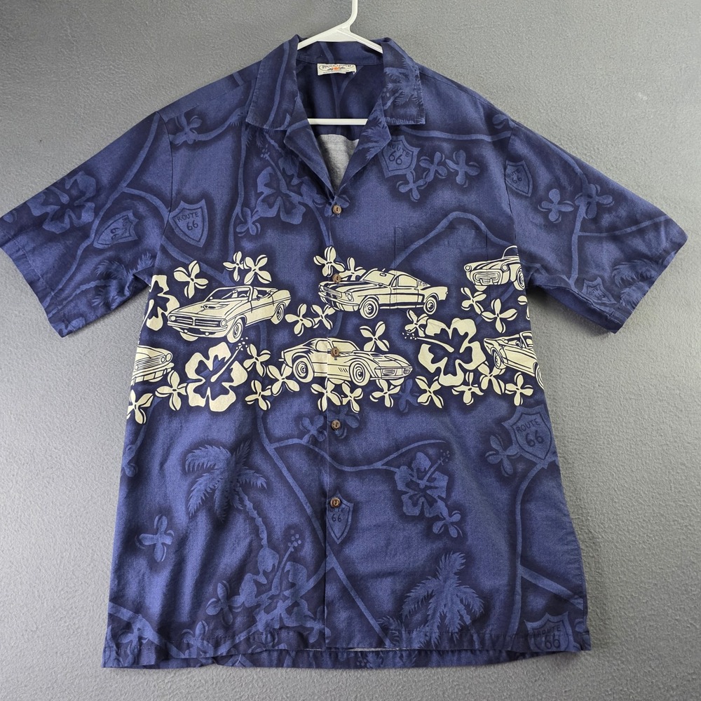 Pacific Legend Apparel Route 66 Hawaiian Shirt Blue Classic Cars‎ Mens XL USA